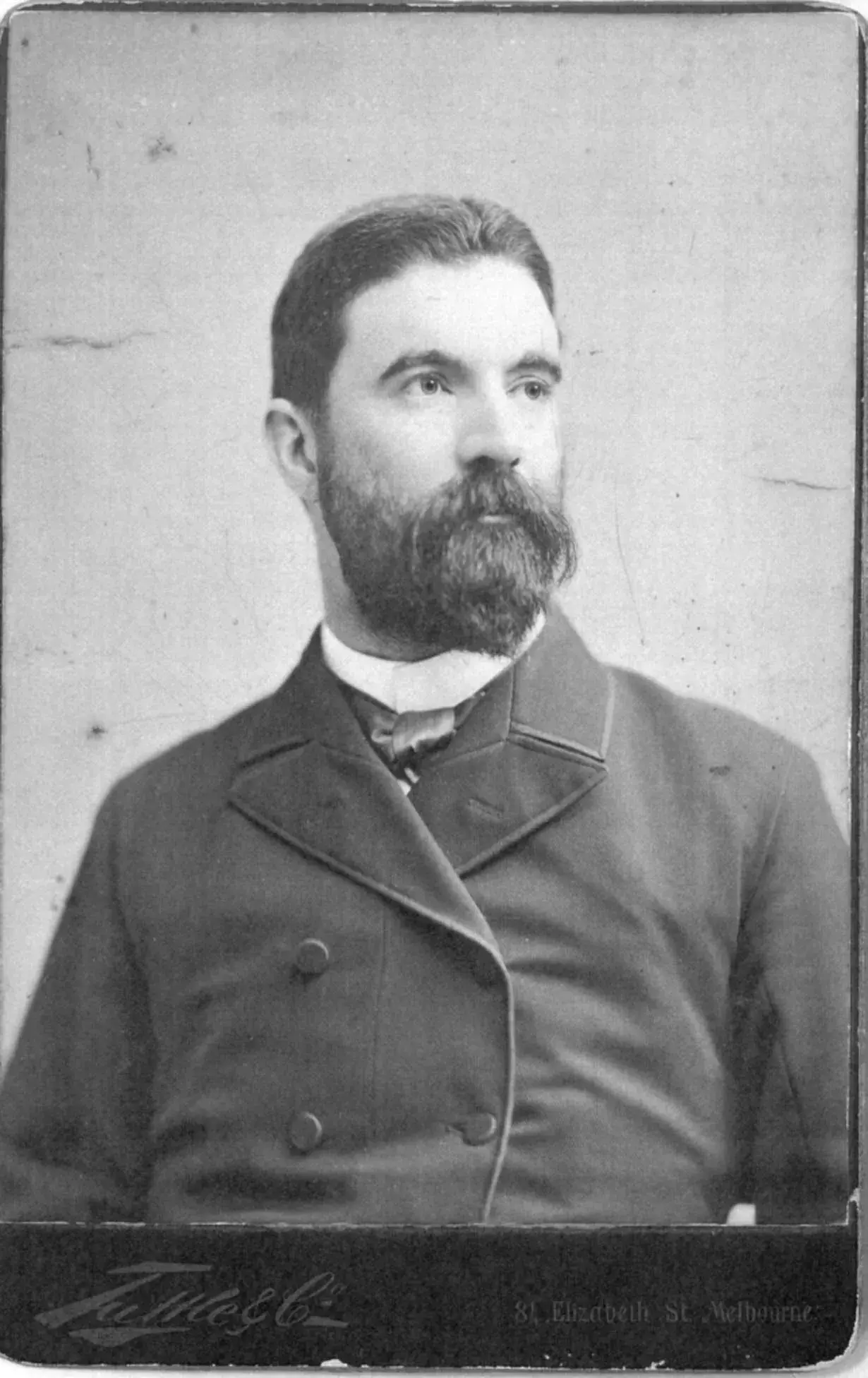 Black and white photo of Alfred Deakin. 