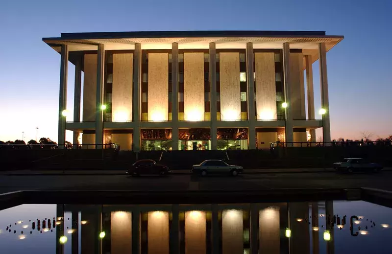The front of the National Library of Australia building.  